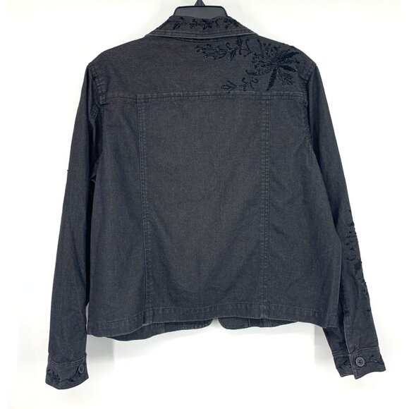 Coldwater Creek Jacket Gray Denim Embroidered Floral Zip Front - Picture 5 of 8